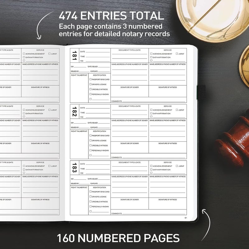JUBTIC Notary Journal Log Book - A4 Hardcover Notary Public Journal of Notarial Acts - Big Notary Supplies with Privacy Guard - 474 Record Entries, 160 Numbered Pages, 8.5"x11" (Black) - Image 2